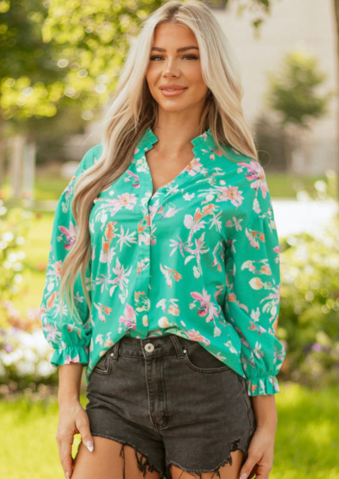 Green Floral Top