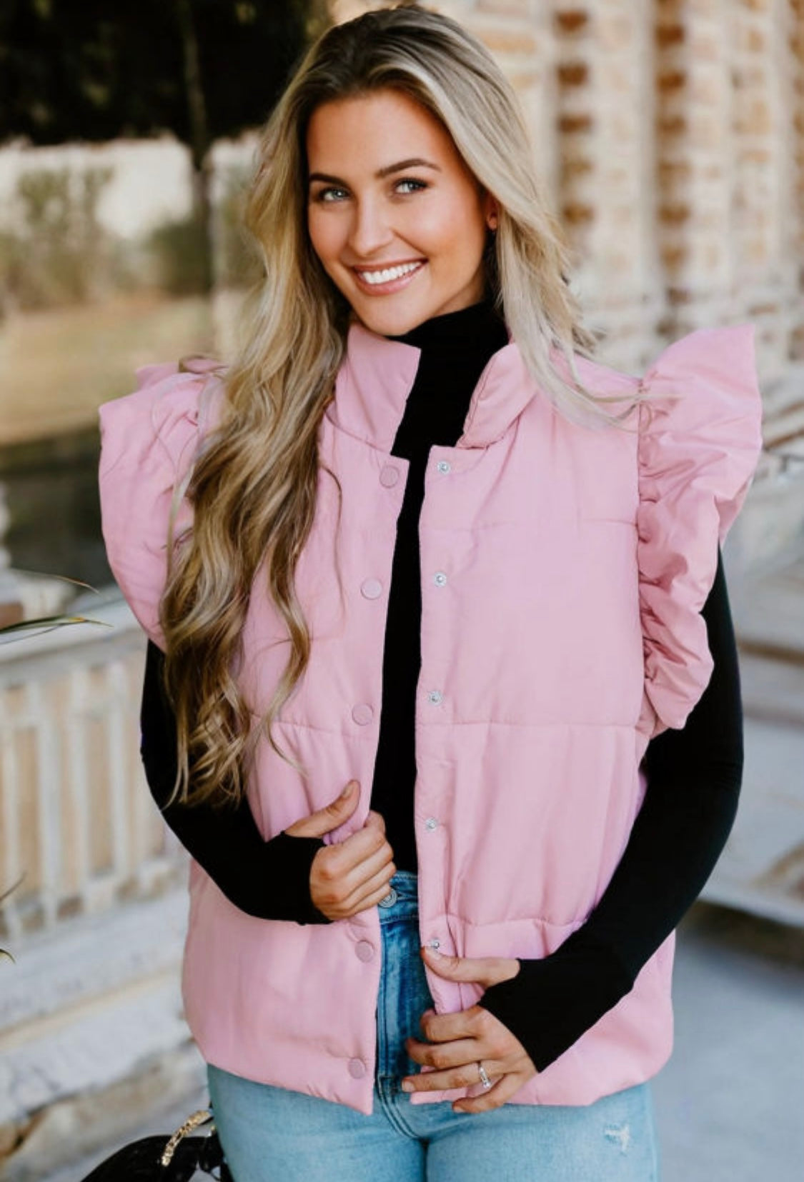 Pink Ruffle Puffer Vest